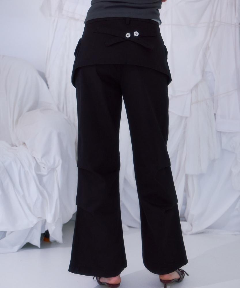 ROSEFRANTZ Skirt Layered Bootcut Pants [Black]