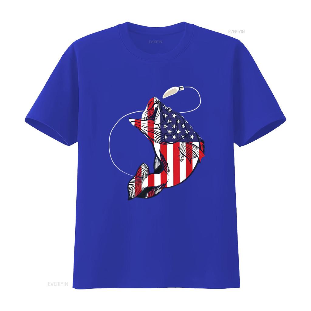 Bassfischen Fisch Amerikanische Flagge Patriotisch Vierter Juli Herren T-Shirt Weiß Vintage Gewaschen Dehnbar Oberteil Für Den Alltag