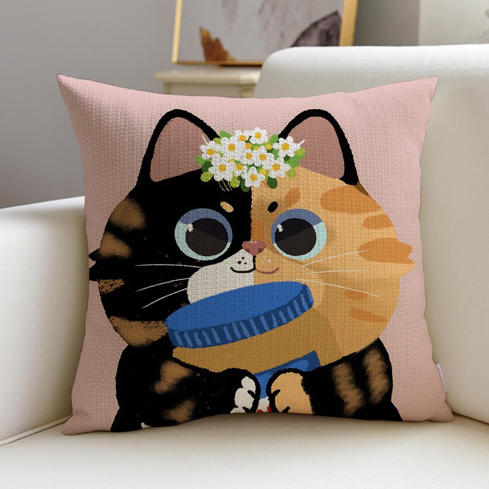 Lovely ccatS Cushion Cover Breathable and Skinfriendly Linen Pillowcase Square Removable and Washable Cushion
