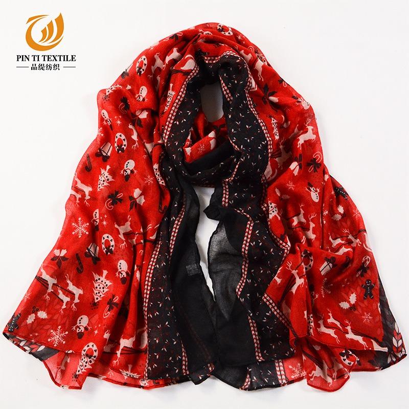 Christmas red background snowman print Bali yarn scarf sunscreen beach scarf scarf production