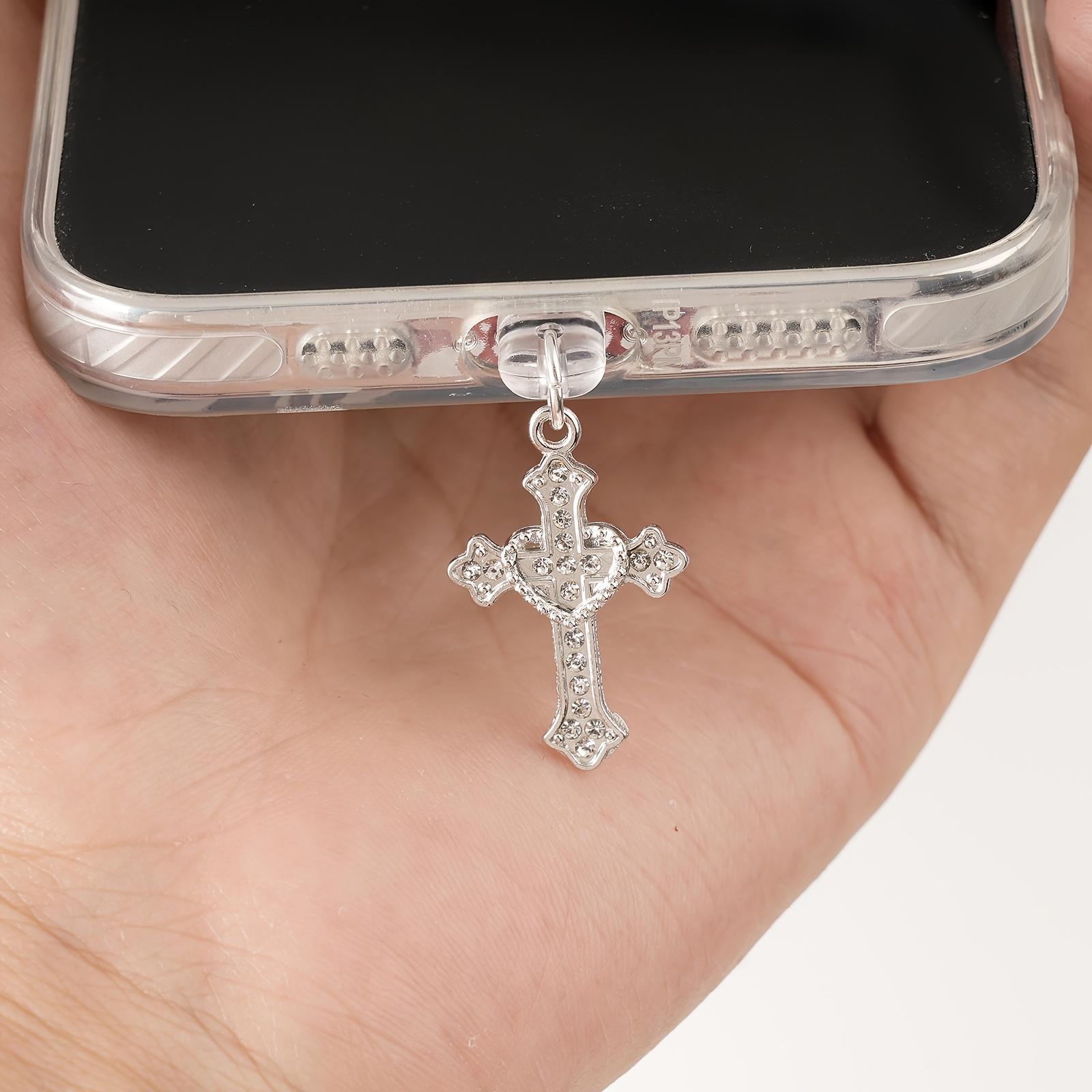 

1 шт. Элегантный крест-шарм, заглушка для защиты от пыли для телефона - Стильный кулон из сплава с блестящими кристальными акцентами For iPhone5-14 серебряный