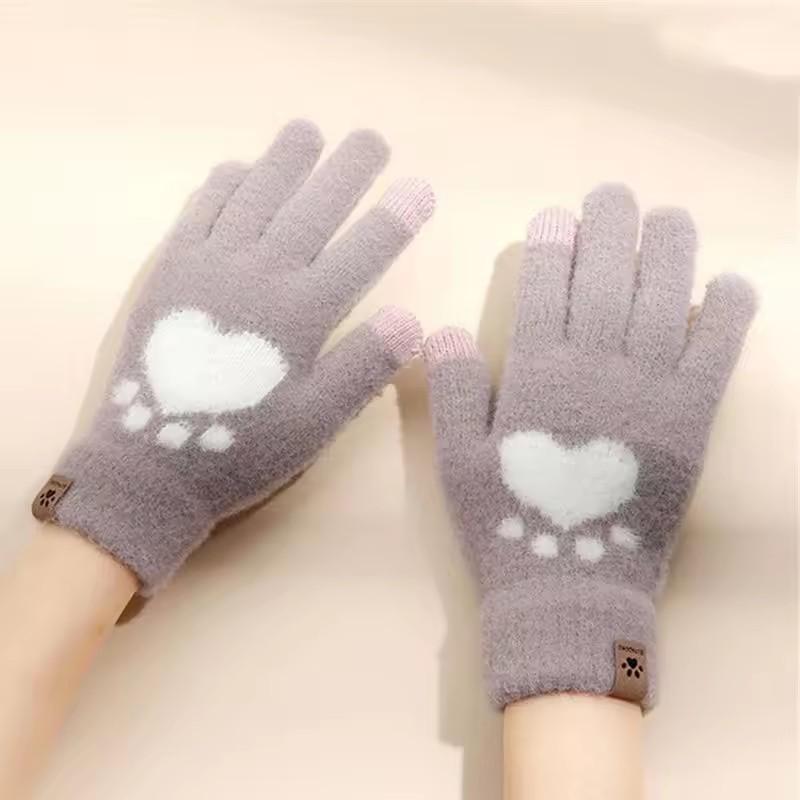 Winter Katzenkratzliebe Handschuhe für Damen Plüsch Touchscreen Gestrickte Dicke Handschuhe Weiche und Flauschige Koreanische Niedliche Alle Finger Handschuhe