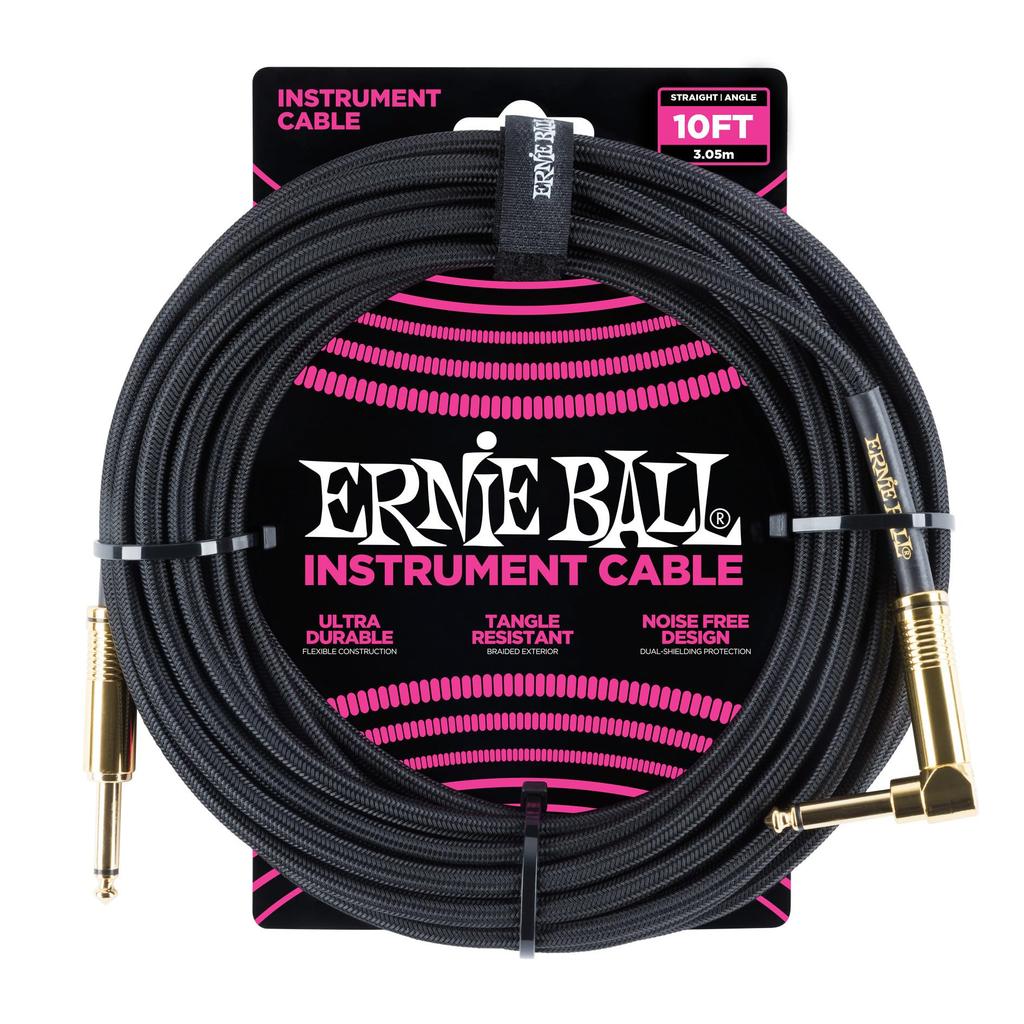 Genuine Ernie Ball 6081 Braided Instrument 10 Black Cable, Feet, 3.05m,