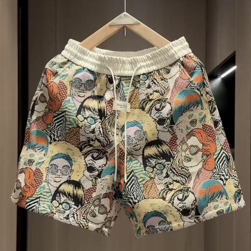 Summer Oversized Shorts Men Colorful Graffiti Print Shorts Couple Five-point Shorts Short Pants