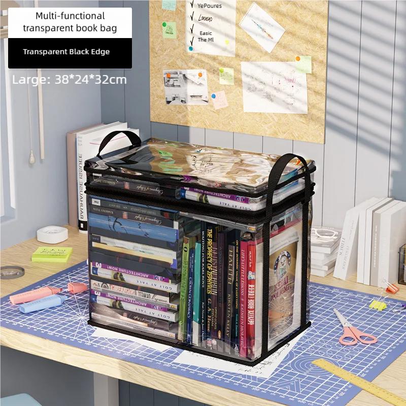 Large Capacity Foldable Storage Box Student Dormitory Classroom Book Storage Box Transparent Waterproof Home Book Box.