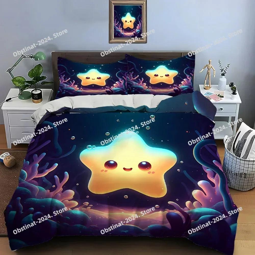 3D Cute Cartoon Stars Bedding Set Printed Single Comforter Quilt Bed Cover Duvet Cover Pillow Case 3 Pieces Sets Kids Adult Size
