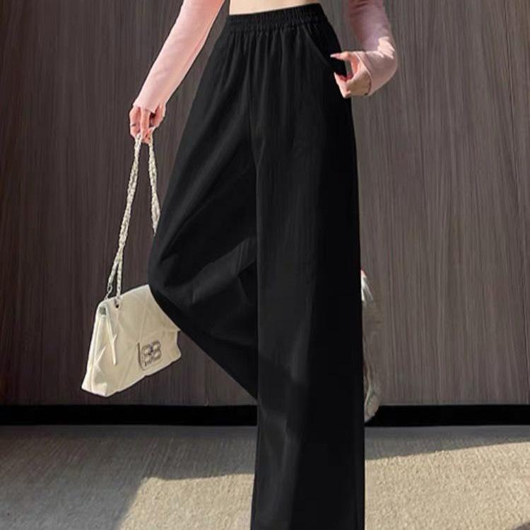 Women's Spring/Summer 2026 Sweet Ruffle Lace Wide-Leg Pants - Elastic Waist, Slimming, Soft, and Smooth Casual Wear