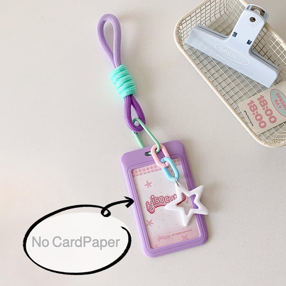 Sliding 3-inch Card Holder with Star Lanyard Candy-colored Card Display Suitable for Students,K-pop Fans Card Storage