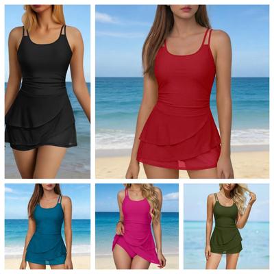 Costume da bagno intero con gonna da donna europeo e americano - Costume da bagno sexy a tinta unita