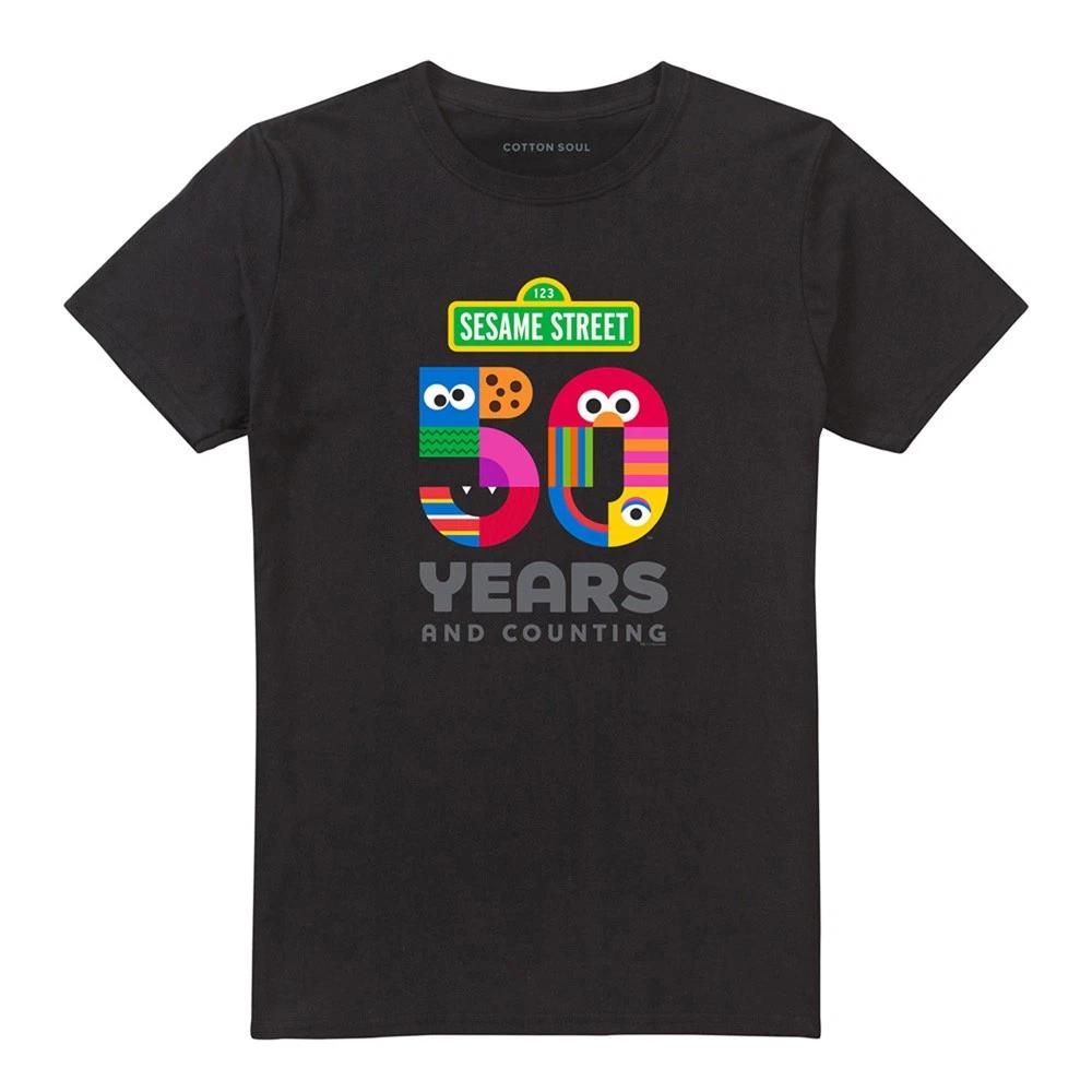 Sesame Street 50 Years Logo 100% Cotton T-shirt Mens Tees Top S-5XL, Black XL