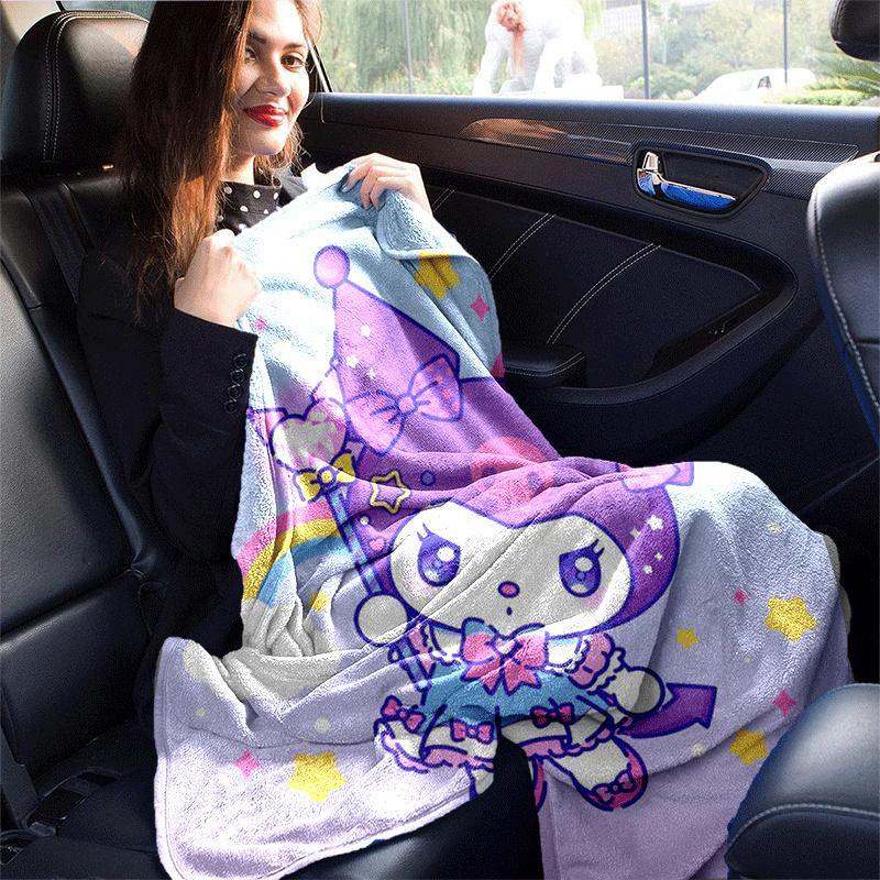 1pc Kuromi Printing Lightweight Flannel Blanket, Comfortable and Warm Blanket, for Camping Sofa Bed and Couch Office, Suitable for Gift Blank