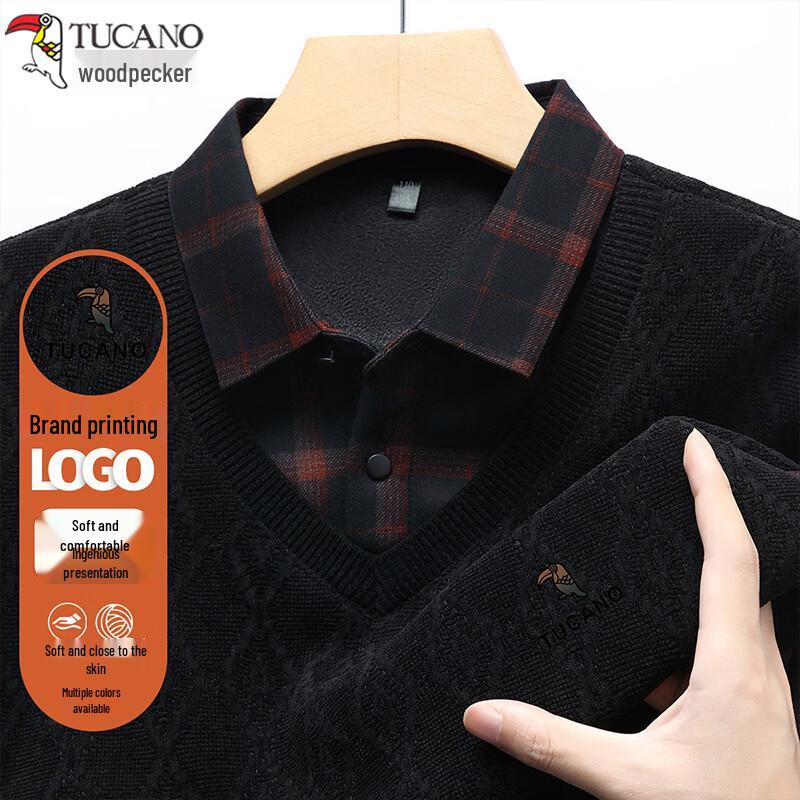 TUCANO Men's Fleece-Lined Faux Two-Piece Polo Shirt