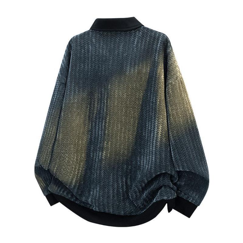 Kragen Jacquard Sweatshirt Herren Herbst Winter Neu Amerikanischer Stil Locker Langarm Pullover Poloshirt Lässig Trendiges Oberteil