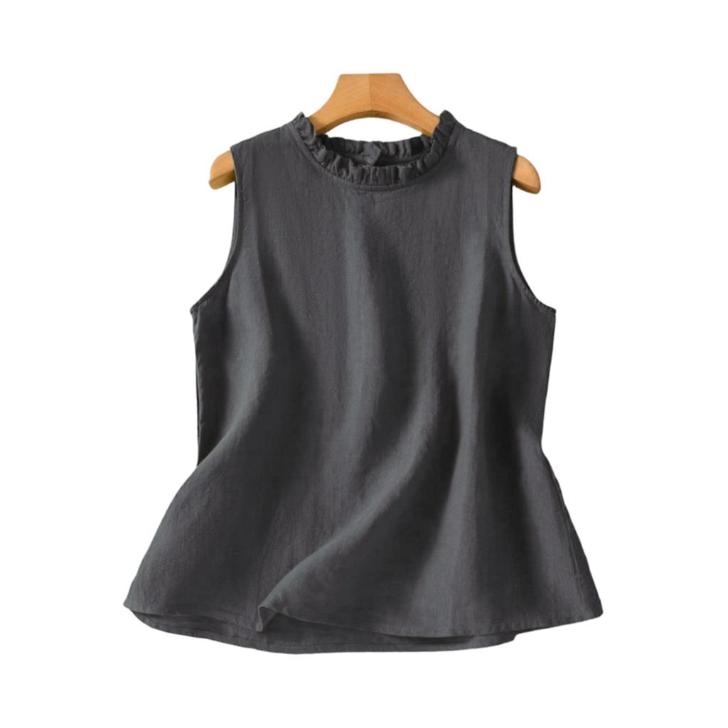 Women's Ruffled Collar Cotton And Linen Vest