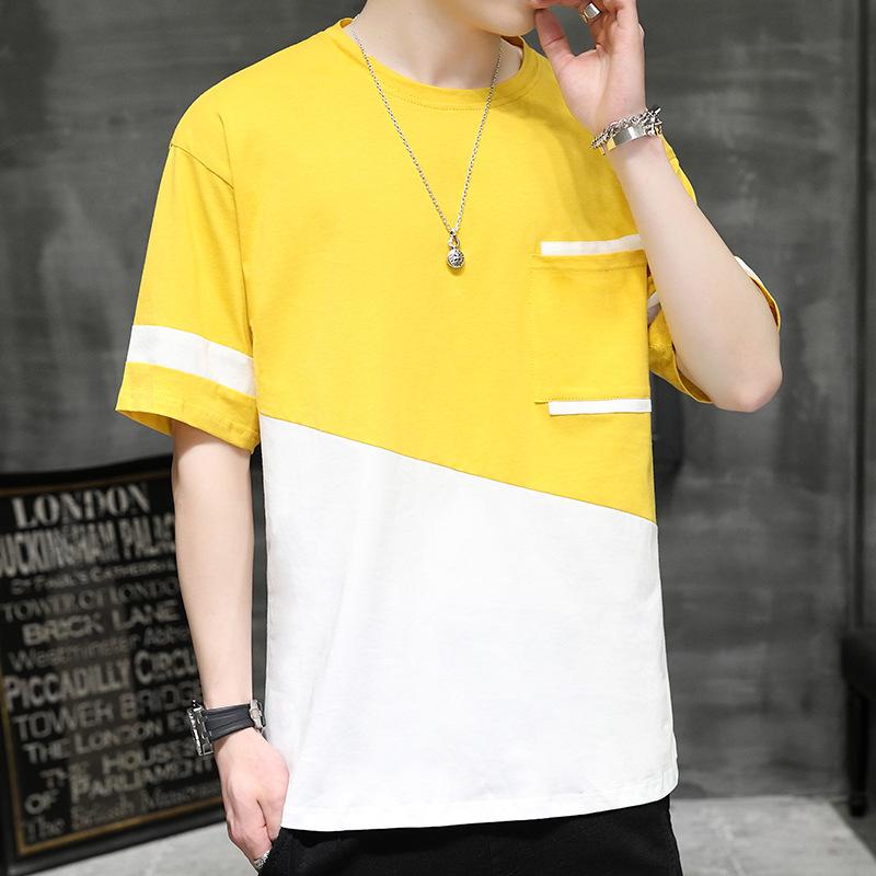 

M-5xl Летняя хлопковая футболка с короткими рукавами Мужская свободная футболка с вышивкой XXXXXL жёлтый