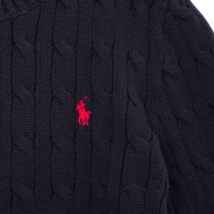 Svetr Polo Ralph Lauren Jednobarevný Kulatý výstřih Logo Dlouhý rukáv Ležérní Dětské topy Modrý 323702674-060