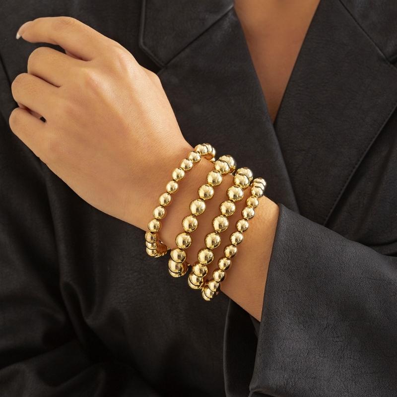 Fashionable Gold/Silver Beaded Chain Bracelet Fashionable Chain Bracelet Simple Beaded Wrist Chain for Style Enthusiasts