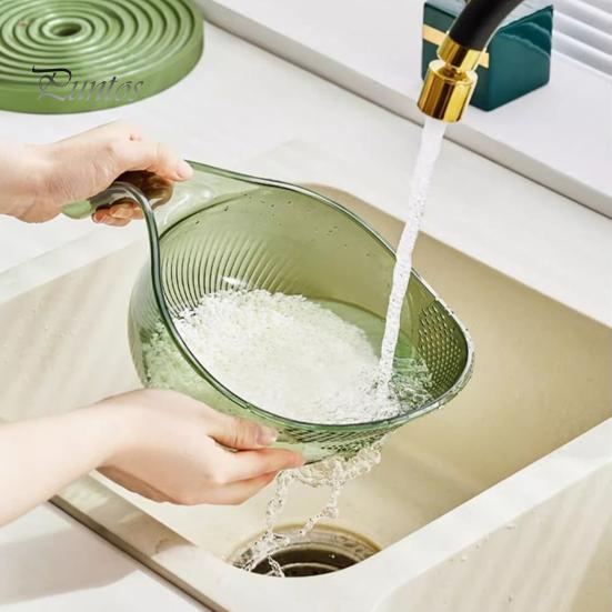 Multipurpose Food Drainer Rice Washing Bowl, with Ergonomic Handle, PP Safe Container Strainer Basket, for Cleaning Vegetables And Fruits Easy