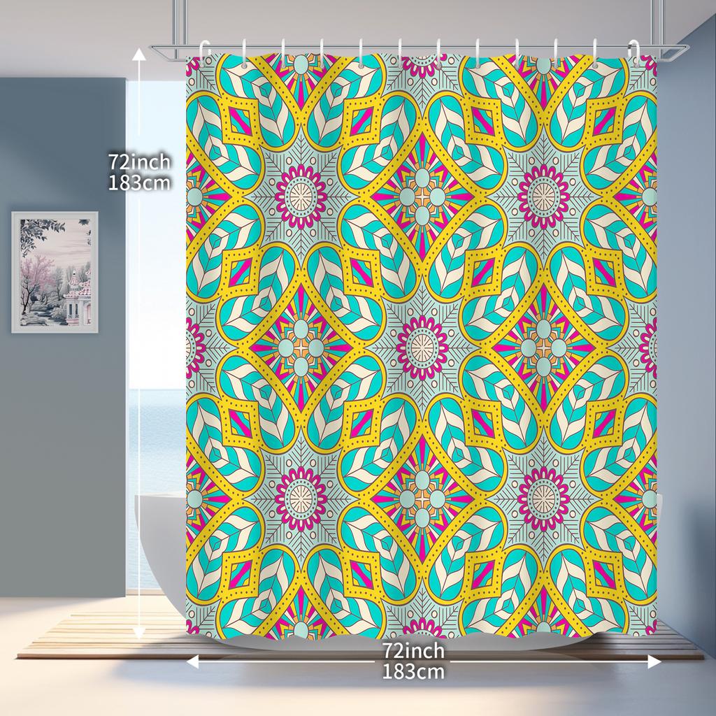 1 Stück Böhmischer Bunter Geometrischer Duschvorhang, Inklusive 12 Haken, Strapazierfähiges Polyester, für Badezimmer- & Heimdekoration