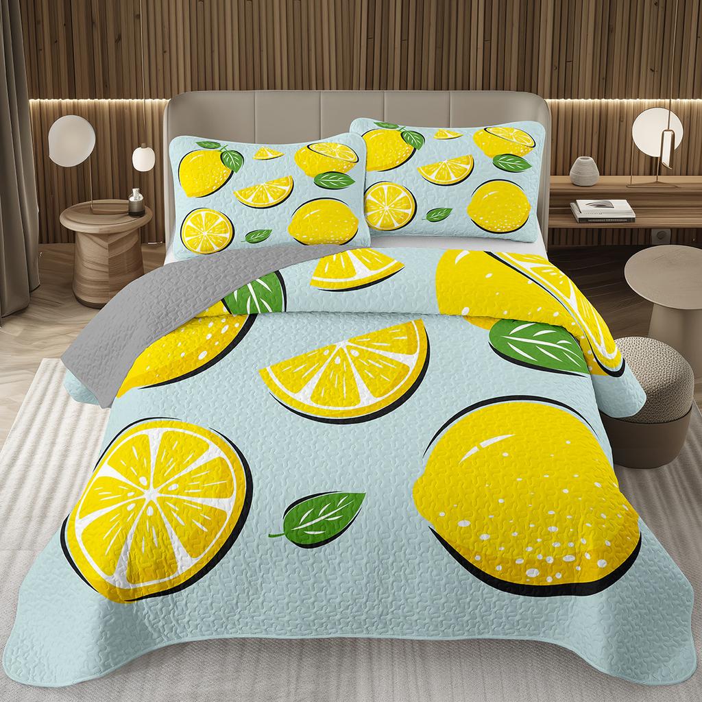 Citroen Twin Queen King Sprei Set Oranje Gewatteerde Sprei 2/3 stuks Zomer Tropisch Fruit Beddengoed Set Botanisch Thema Huisdecoratie