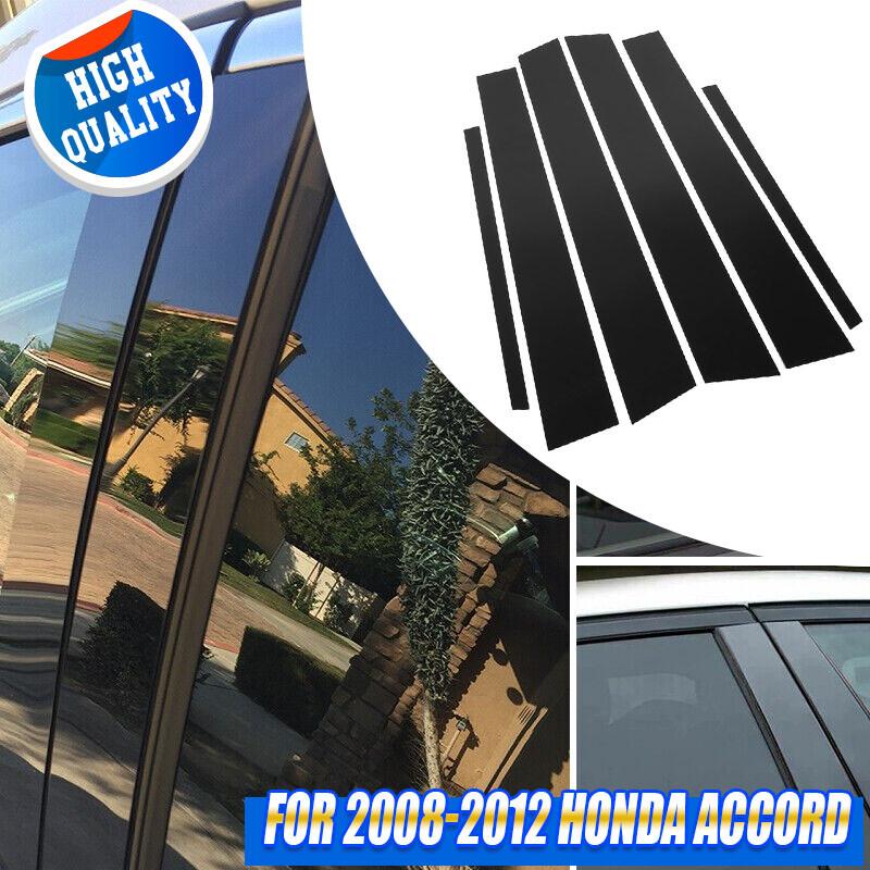 6Pcs For 2008-2012 Honda Accord Pillar Posts Door Trim Cover Molding Gloss Black