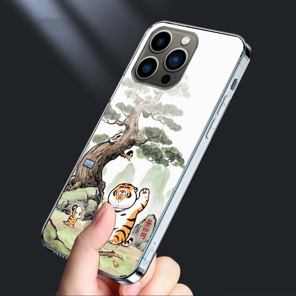 Cartoon Fat Tiger Phone Case For Iphone 16E 15 Pro 14 Plus 17E 16 17 Pro Max Air 11 12 13 Mini Shockproof Capa Cute Cover TPU