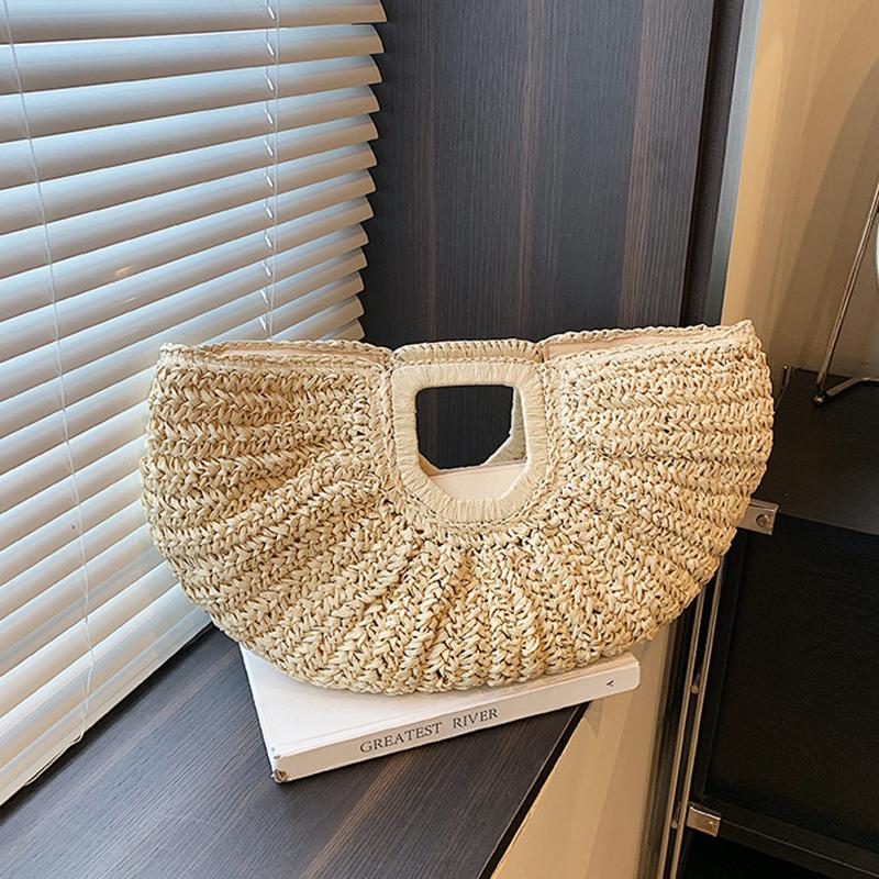 Woven Straw Bag Moon Large Capacity Purse and Handbag For Women Beach Basket Bags Fashion Travel Shoulder Shopper Totes