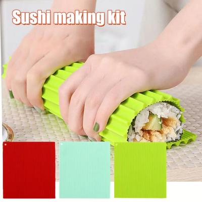 Silicone Sushi Rolling Mat with Bamboo Pattern Non-Stick Reusable Sushi Maker for Rolls Rice Balls Essential Kitchen Tool for Homemade Sushi