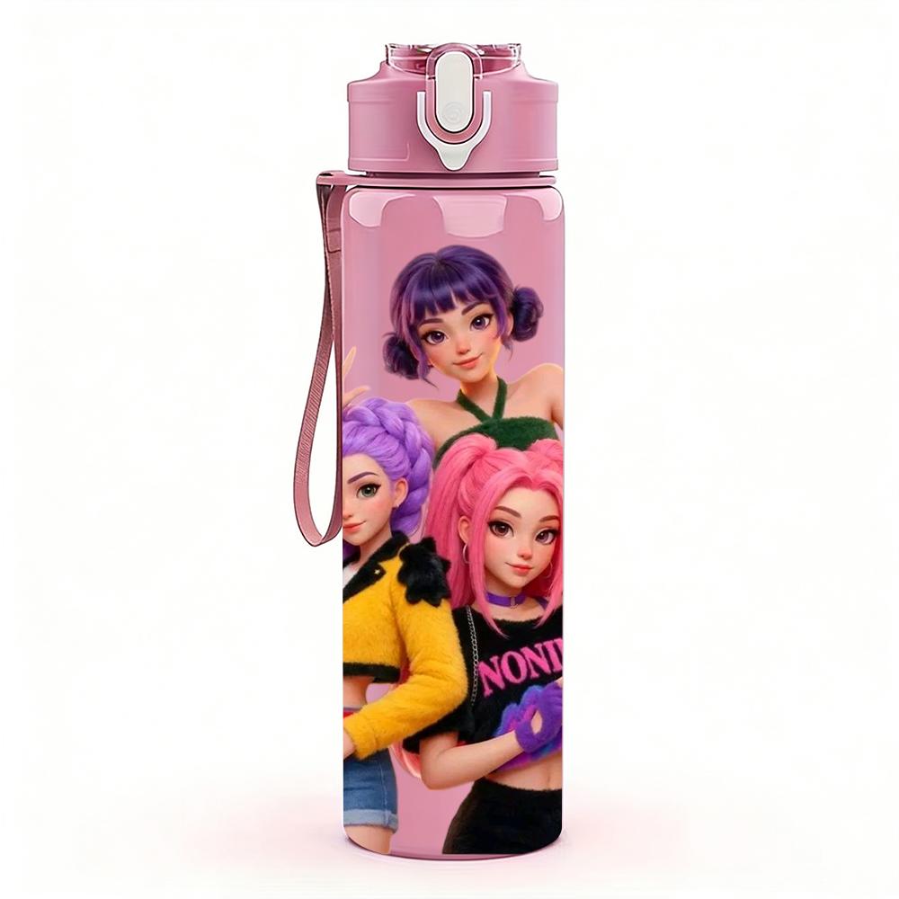 1PC Color Punk Girls Group Portrait 750ml Color Plastic Sports Water Bottle Leakproof Flip Straw Lid Suitable for Sports Office Home Use