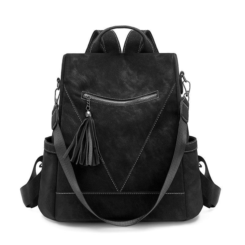 KULUOSIDI BAG Anti-diefstal Rugzak Dames Grote Capaciteit Retro Rugzak Dubbeldoel Enkele Ruimte Crossbody Tas zwart