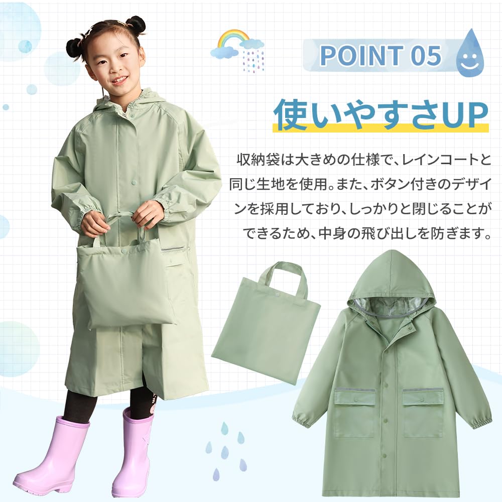 Raincoat for 5 with Storage Reflective Backpack Suitable for Height Rain for Field for XL [OKUYOSHI] Kids, Colors, Raincoat, Bag, Tape, Compatible,
