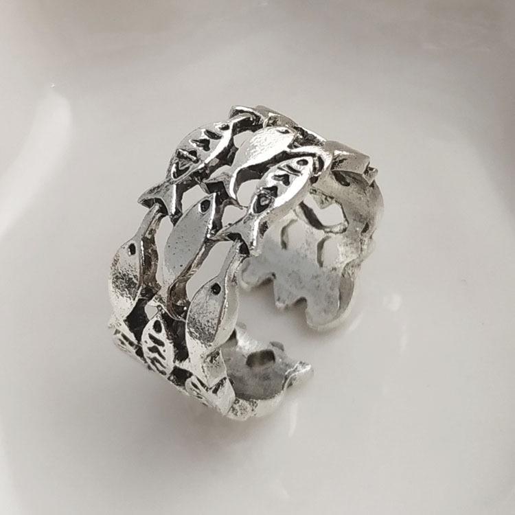 Adjustable Silver Plated Ring with Cute Copper Fish Design