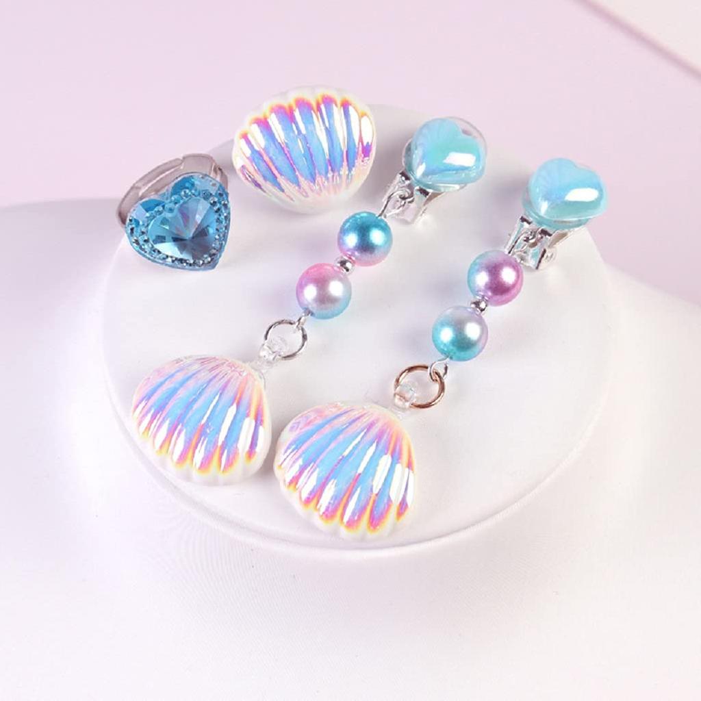 [Entregando Amor E Paz] 6-Piece Accessory Set, Blue, Princess Transformation, Necklace, Ring, Earrings, Bracelet, Cosplay, Girl (Blue)