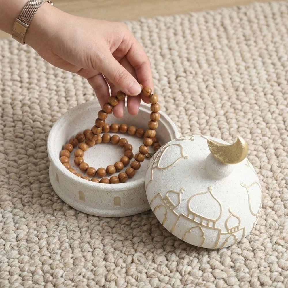 Resin Castle Figurine Storage Box Handmade Decorative Food Serving Tray Middle Eastern Style Ramadan Ornaments for Living Room