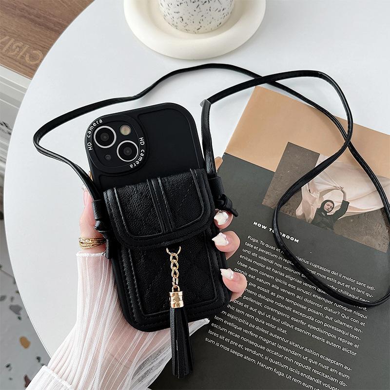 

Iphone17Promax Wallet Card Bag, Mobile Phone Case Is Suitable For Apple 16 Fine Holes 14 Messenger Rope 13 All-Inclusive Fine Holes iPhone 7/8/SE 2020