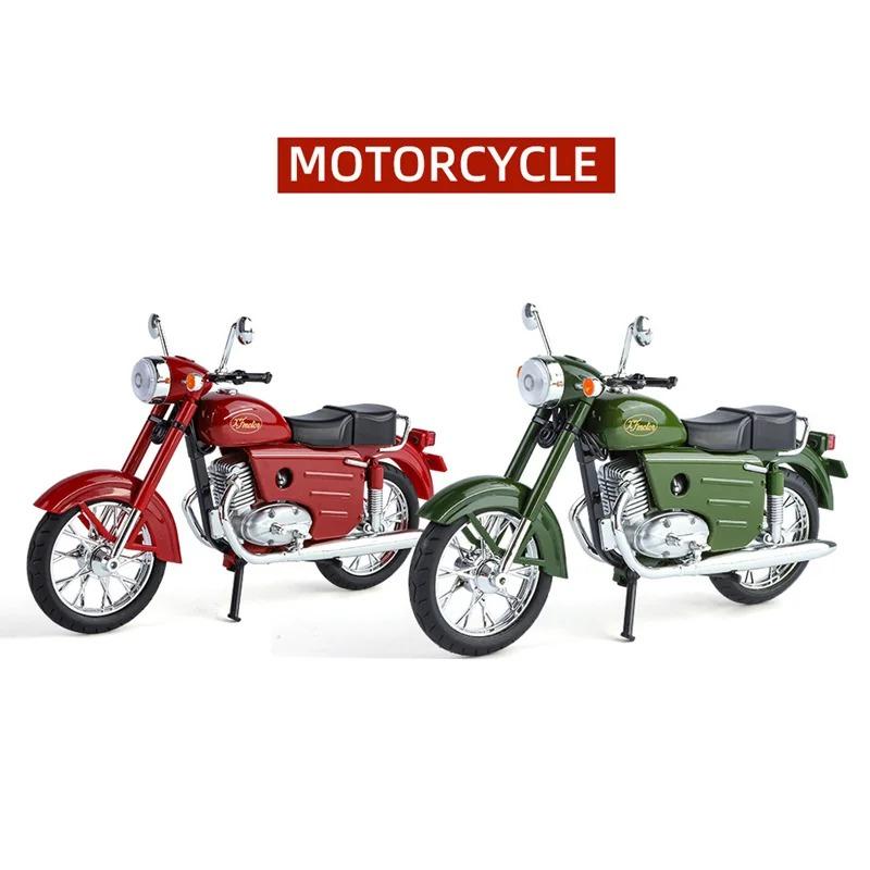 1/10 JAWA 250 Alloy Retro Motorcycle Model Diecast Metal Street Classic Motorcycle Model Simulation Sound and Light Kid Toy Gift