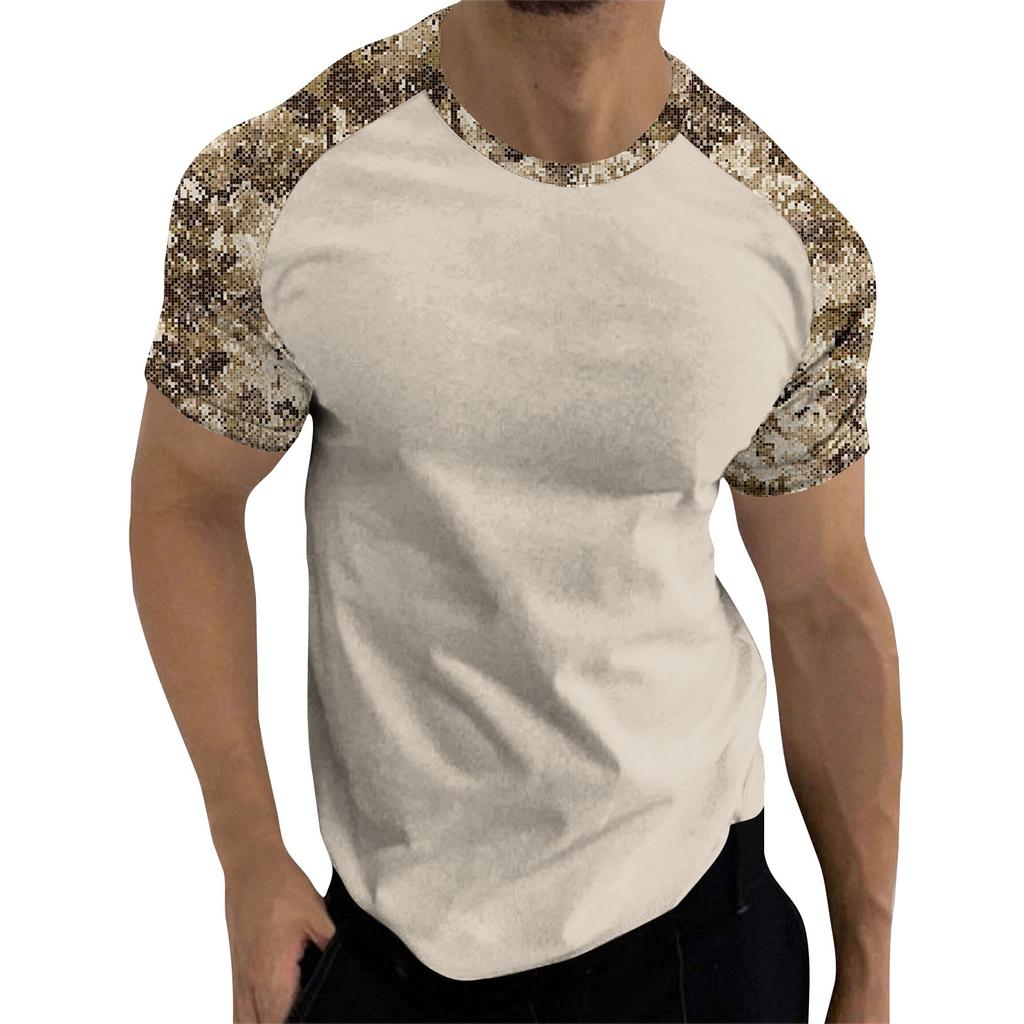 Camouflage Style Printed Raglan Sleeves Men's Short Sleeved Top
