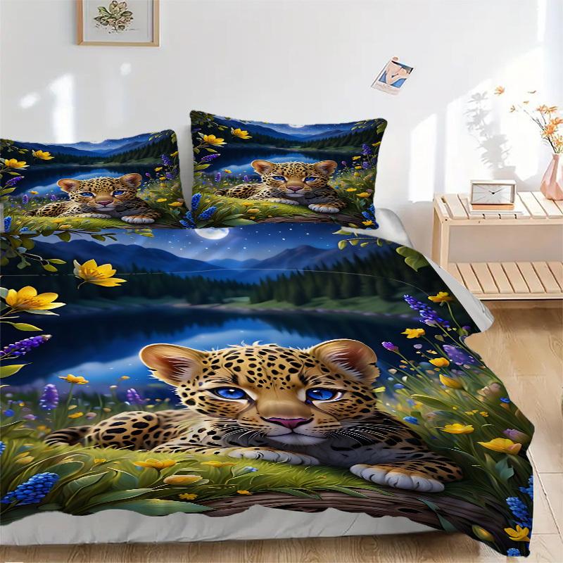 

3pcs Leopard Print Duvet Cover Set -Includes 1 Duvet Cover and 2 Pillowcases, No Quilt Core, All-Season Home Decor yy251111140 135x200cm