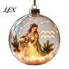 Seasonal Ornaments for Fireplace Lighted Zodiac Christmas Ornament, Glowing Sign Ball with Warm LED, Tree Hanging Baubles 3D Clear Acrylic Pendant