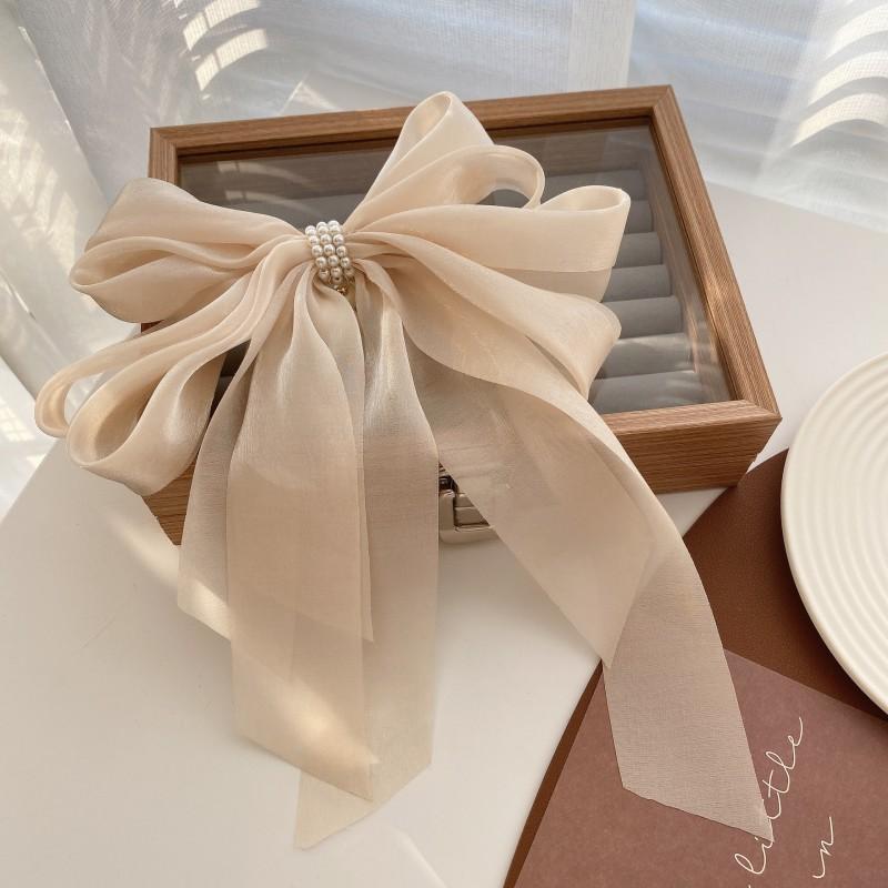 Handmade Pearl Bow Hair Clip Women Netting Accessory Korean Style Headband