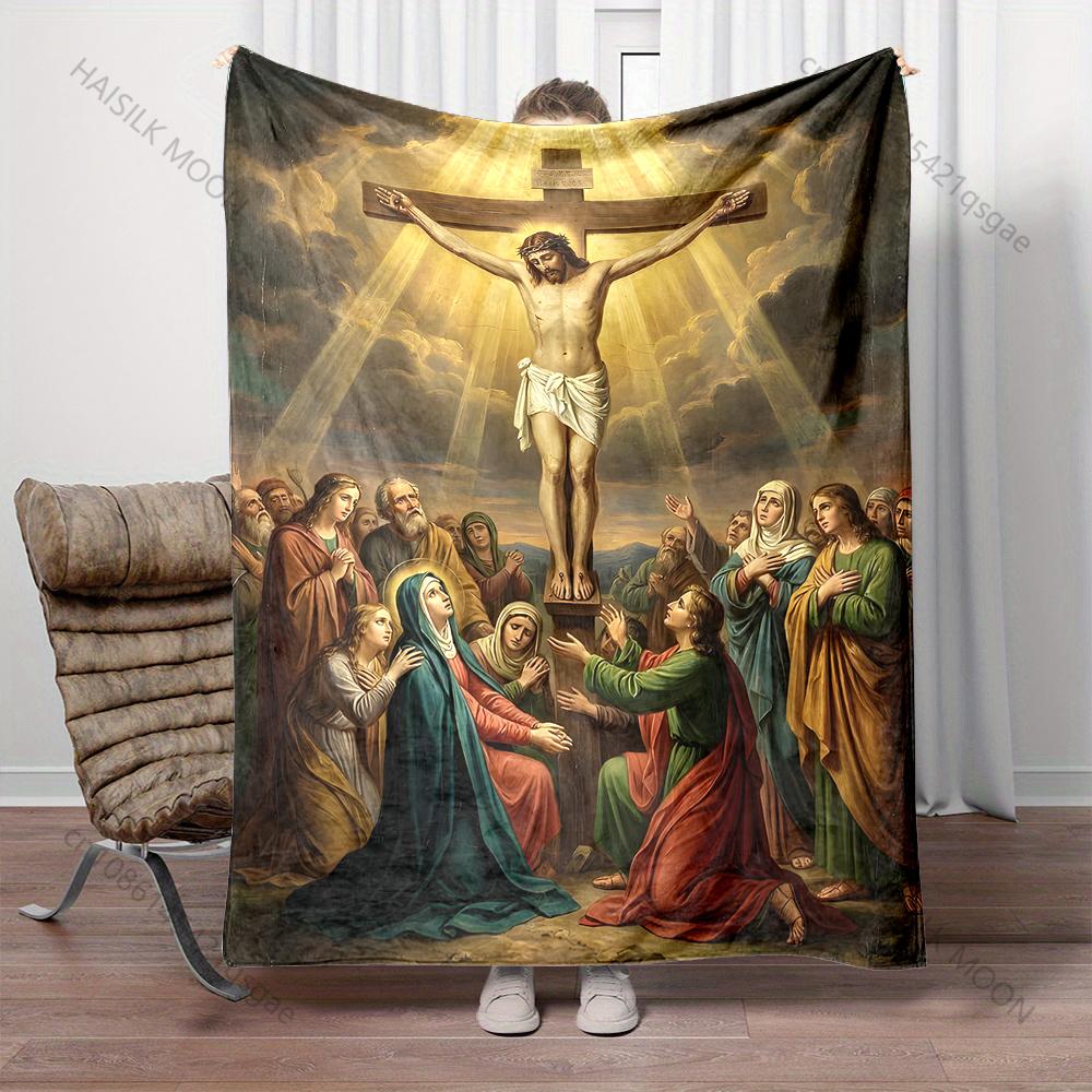1PC Jesus crucifixion scene Print Blanket Warm Soft Fluffy Kids and Adult Sofa Bed Throw Blanket Outdoor Travel Camping RV