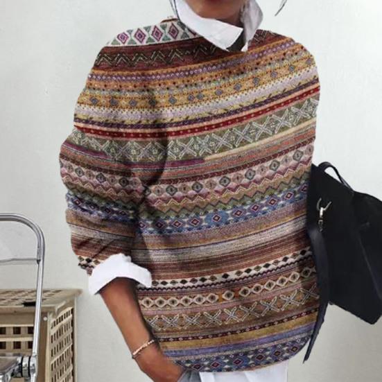 

Женская толстовка Винтажный принт Круглый вырез Длинные рукава Свободный пуловер Мягкий повседневный дышащий Цветной Леди Осень Весна Блузка Топ