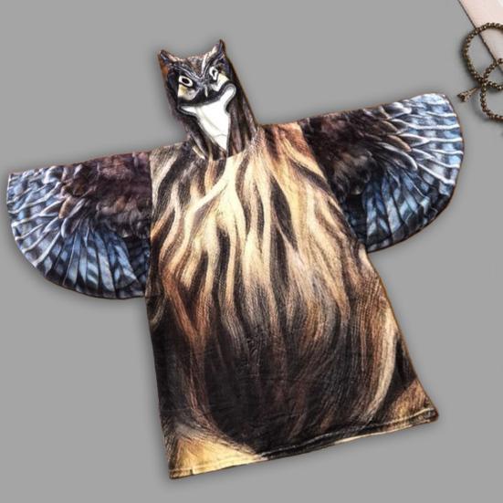 Ultra Plush Blanket Hoodie Owl Shape Wing Sleeve Flannel Microfiber Loose