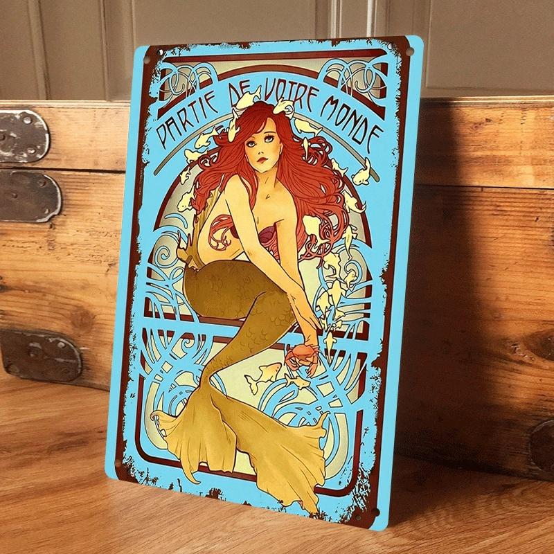 

1 piece of retro mermaid tin painting, European style art decorative painting, living room/bar wall hanging, creative home decor (as the picture,20x30cm)