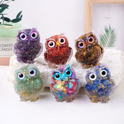 Cristal Améthyste Animal Mignon Macadam Colle Résine Hibou Fournitures Ménagères Ornement de Bureau