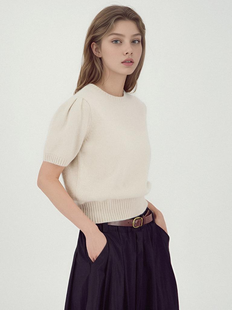 ACUD Balloon Shoulder Half Knit Beige