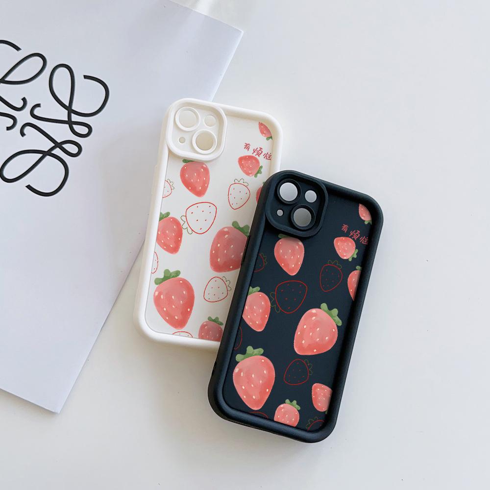 Fresh Strawberries Pattern Soft TPU Phone Case for iPhone 17 Air 16 15 14 Pro Max Plus 13 12 Mini 8 7 X Xs Back Cover