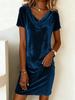 2026 Autumn-Winter Women's Velvet Scoop Neck Short Sleeve Dress