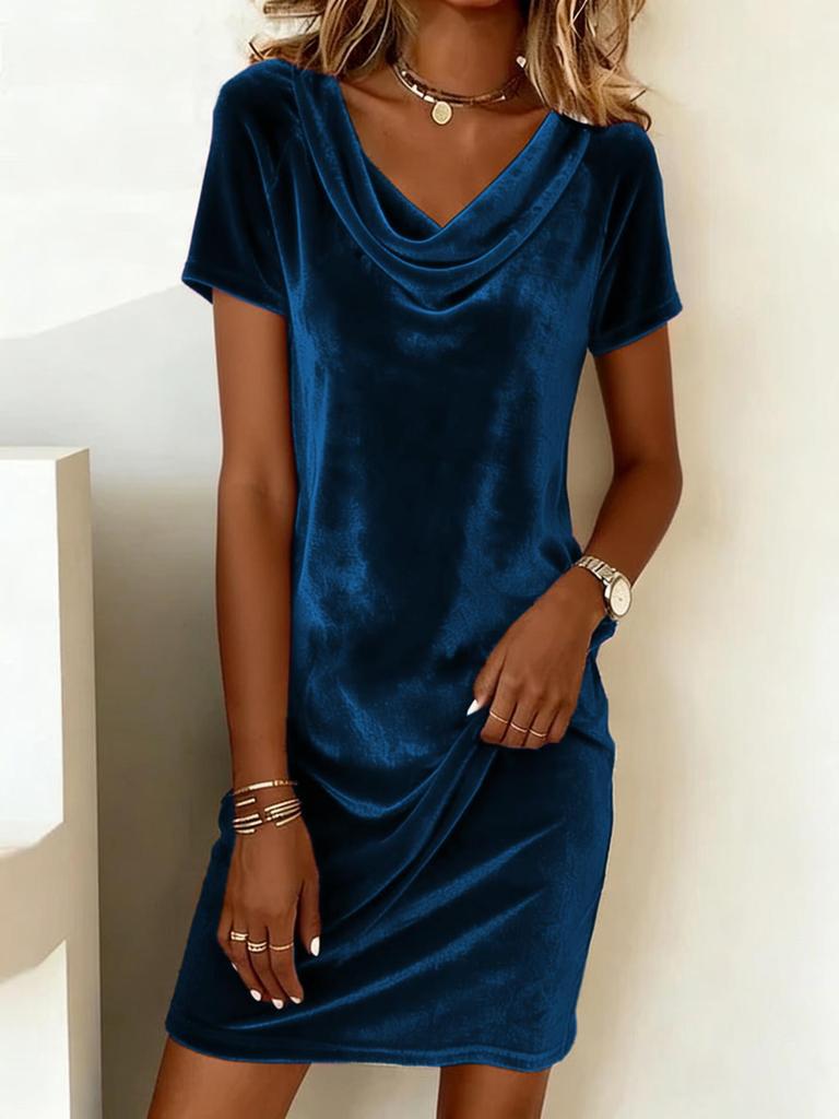 2026 Autumn-Winter Women's Velvet Scoop Neck Short Sleeve Dress