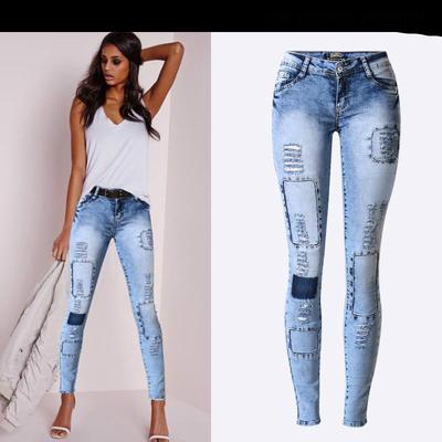 Jeans à trous pour femmes, pantalon en jean taille basse, grande taille